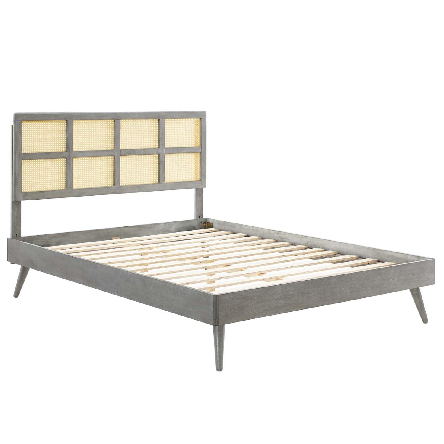 Bed | CasaFoyer Sidney Woven Cane Rattan Wood Full Platform Bed | Retro-Inspired | Tropical Vibes | Durable Construction | No Box Spring Needed | Gray | casafoyer.myshopify.com