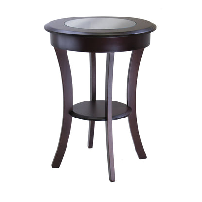 TABLE | Ergode Cassie Round Wood Accent Table | 20 Top | Tempered Glass | Curved Legs | Cappuccino Finish | Solid & Composite Wood | Assembly Required | casafoyer.myshopify.com