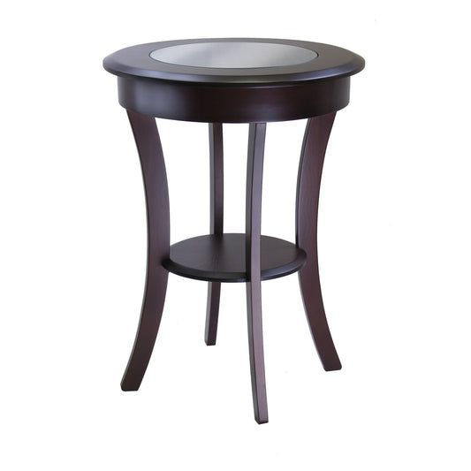 TABLE | Ergode Cassie Round Wood Accent Table | 20 Top | Tempered Glass | Curved Legs | Cappuccino Finish | Solid & Composite Wood | Assembly Required | casafoyer.myshopify.com