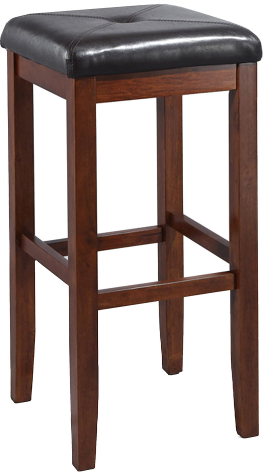 STOOL_SEATING | Upholstered Square Seat Stool | Solid Hardwood Construction | Simulated Brown Leather | 29 Seat Height | Ideal for 42 Bar or Pub Tables | Versatile & Chic | casafoyer.myshopify.com