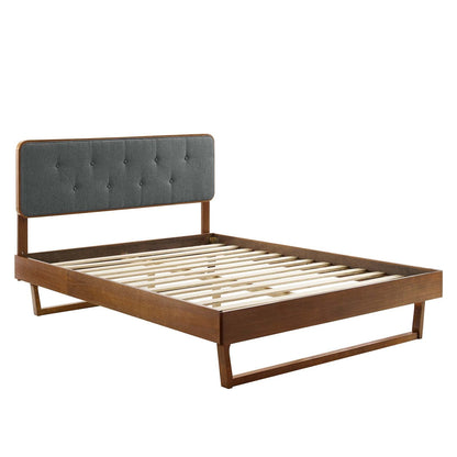 bed frames | CasaFoyer Bridgette Tufted Wood Queen Platform Bed | Modern Retro Style | Durable Construction | No Box Spring Needed | Easy Assembly | Walnut Charcoal | casafoyer.myshopify.com