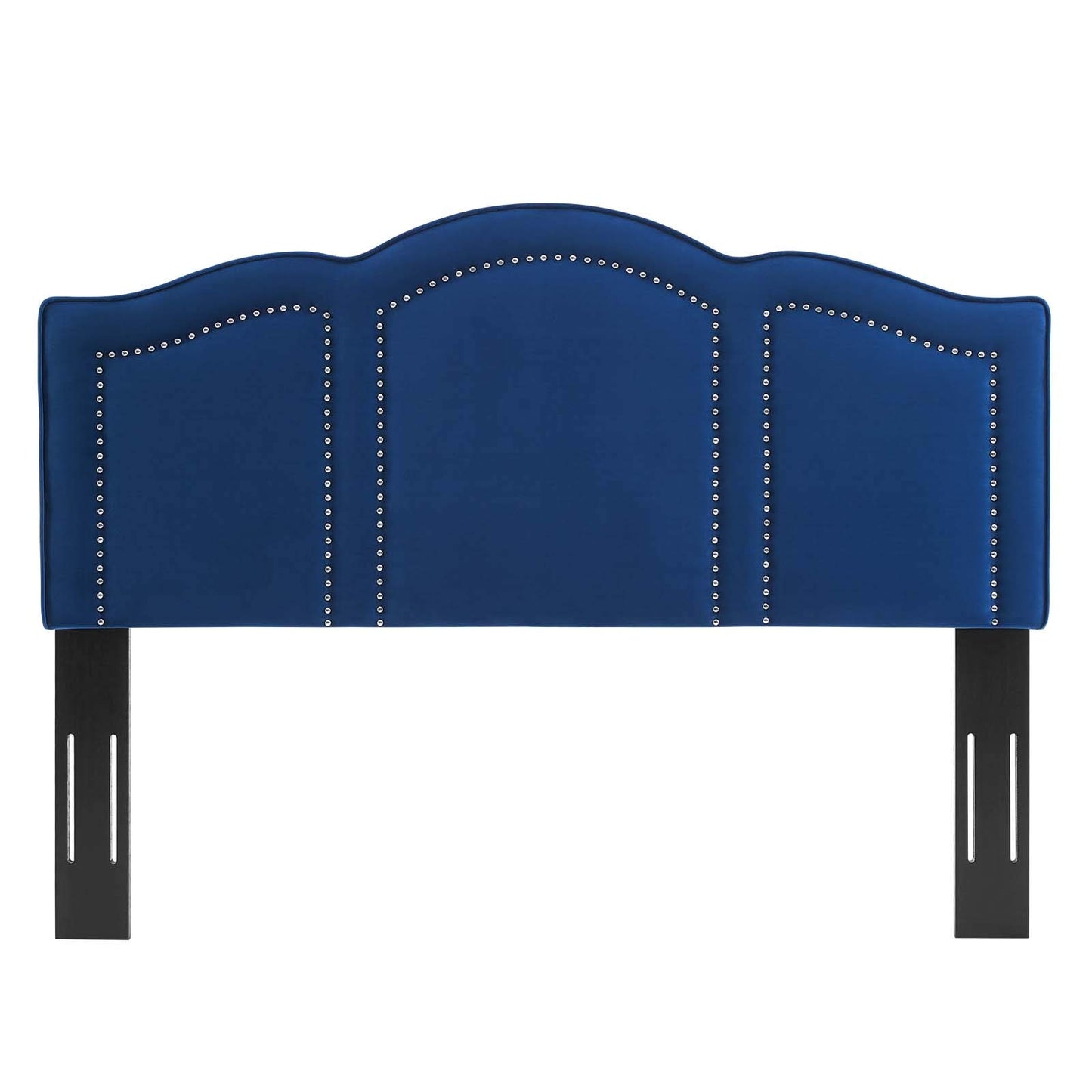 headboards | CasaFoyer Cecilia Performance Velvet King/California King Headboard | Glamorous Deco Style | Nailhead Trim | Soft & Stain-Resistant | Adjustable Height | Navy | casafoyer.myshopify.com