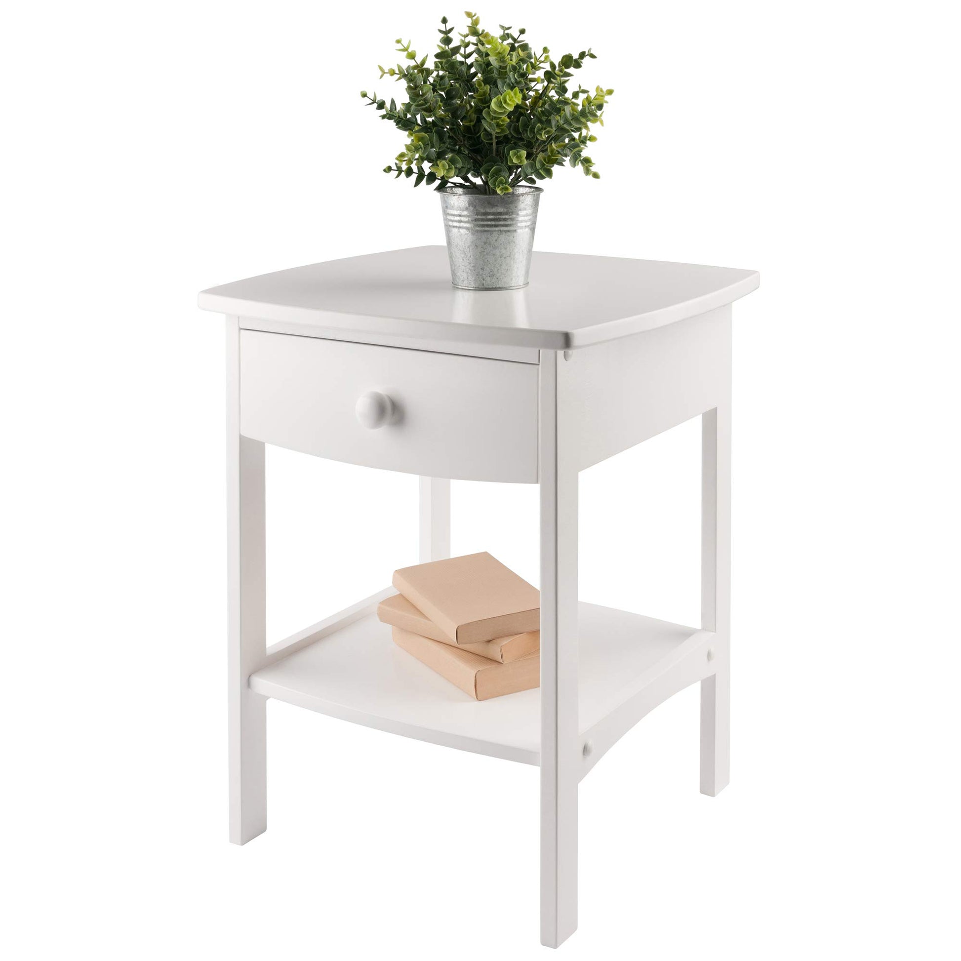 TABLE | Ergode  Claire Curved Nightstand - White | Versatile Bedroom Accent Table | Pull-Out Drawer & Bottom Shelf | Durable Construction | Easy Assembly | 18.03 W x 18.11 D x 22.05 H | casafoyer.myshopify.com