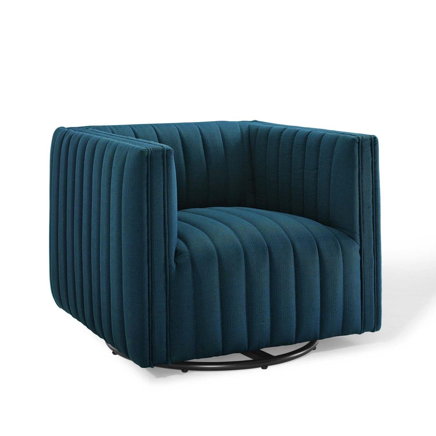 home office desk chairs | CasaFoyer Conjure Channel Tufted Fabric Swivel Armchair | Luxurious & Elegant | Retro Modern Style | Comfortable Seating | Rotating Base | Supports up to 441 lbs | Fully Assembled | Azure | casafoyer.myshopify.com