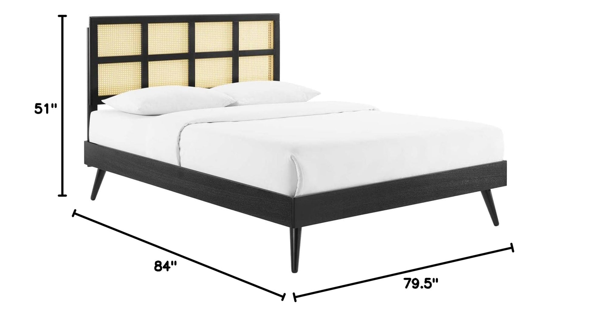 adjustable bed bases | CasaFoyer Sidney Woven Cane Rattan Wood King Platform Bed | Retro Charm, Natural Beauty | Mid-Century Design | Durable, No Box Spring Needed | Luana Cane Headboard, Margo Platform Bed Frame | Black | casafoyer.myshopify.com