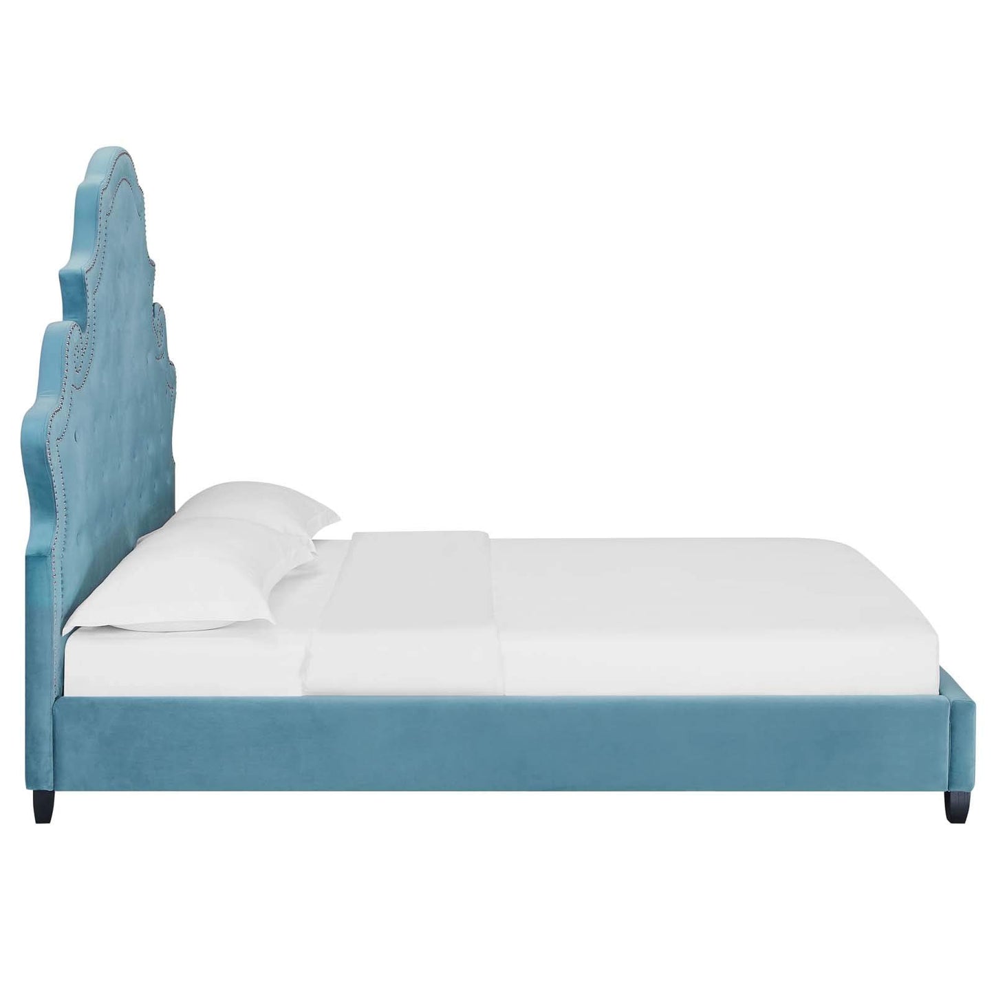 adjustable bed bases | CasaFoyer Valentina Performance Velvet Tufted Nailhead Queen Platform Bed | Sea Blue | Stain-Resistant Polyester | Wood Slat Support | 1322 lbs Capacity | casafoyer.myshopify.com