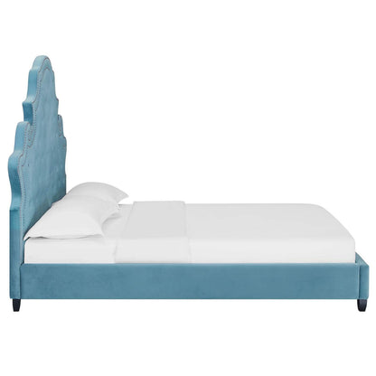 adjustable bed bases | CasaFoyer Valentina Performance Velvet Tufted Nailhead Queen Platform Bed | Sea Blue | Stain-Resistant Polyester | Wood Slat Support | 1322 lbs Capacity | casafoyer.myshopify.com