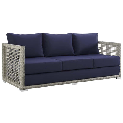 sofas | CasaFoyer Aura Outdoor Patio Sofa | Synthetic Gray-on-Gray Wicker Rattan | Aluminum Frame | All-Weather Cushions | Extra Wide & Deep Body | Fully Assembled | casafoyer.myshopify.com