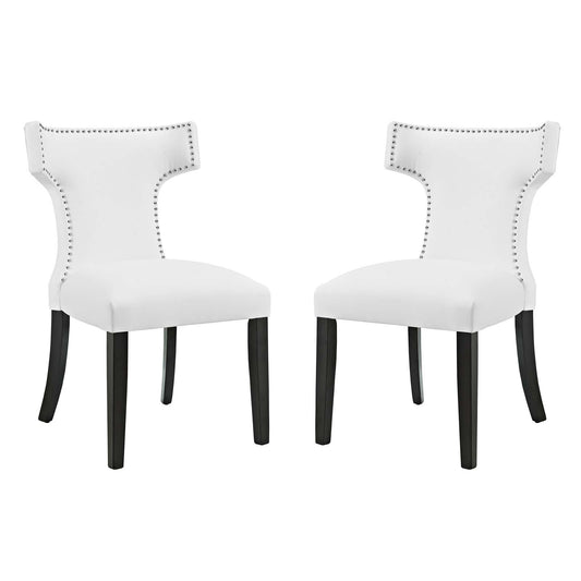 home office desk chairs | CasaFoyer Curve Dining Side Chair | Set of 2 | Elegant & Chic Design | Vinyl Upholstery | Nailhead Trim | Non-Marking Foot Caps | Plush Foam Padding | Tapered Wooden Legs | Aesthetic & Sophisticated | Dining Room Décor | casafoyer.myshopify.com