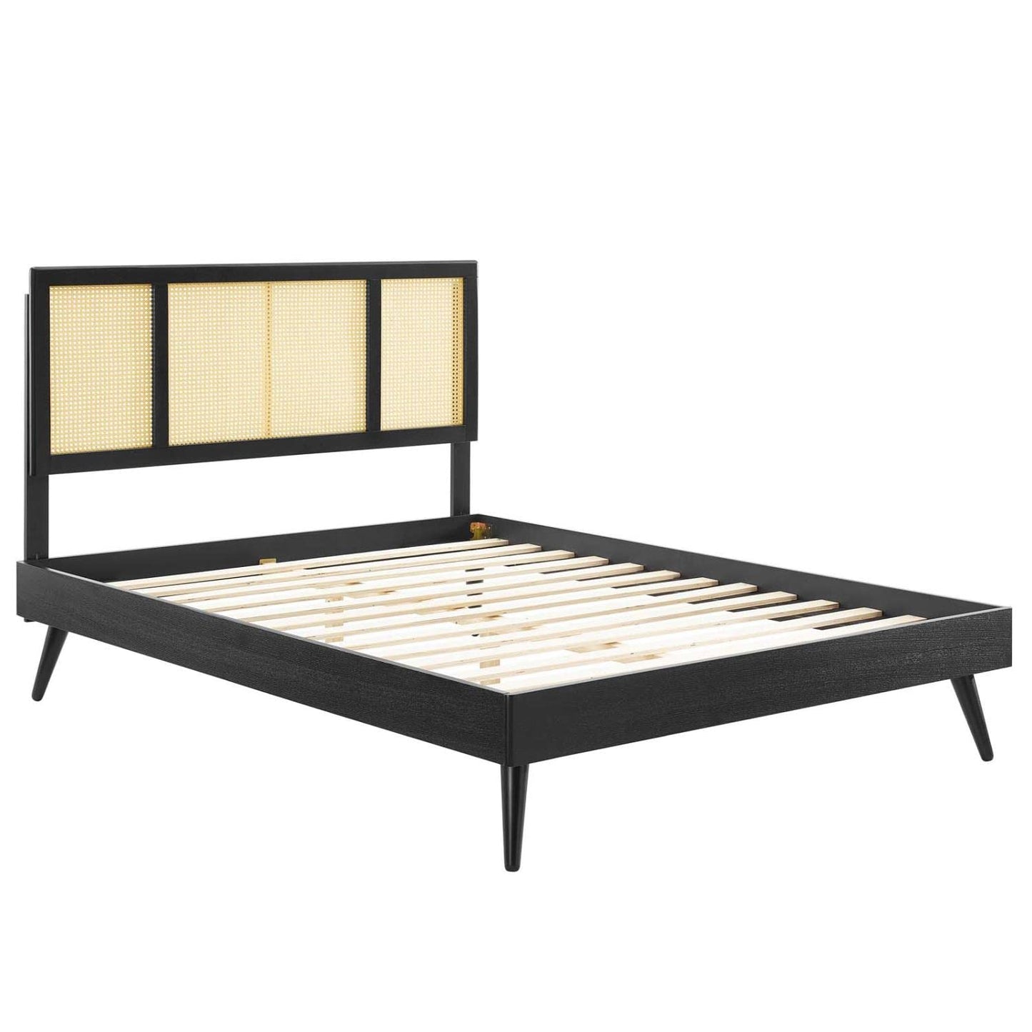 Bed | CasaFoyer Kelsea Woven Cane Rattan Wood Queen Platform Bed | Retro Design | Natural Aesthetics | Mid-Century Modern & Tropical Styles | Durable | Wood Slats | 601 lbs Weight Capacity | Includes Headboard & Bed Frame | casafoyer.myshopify.com