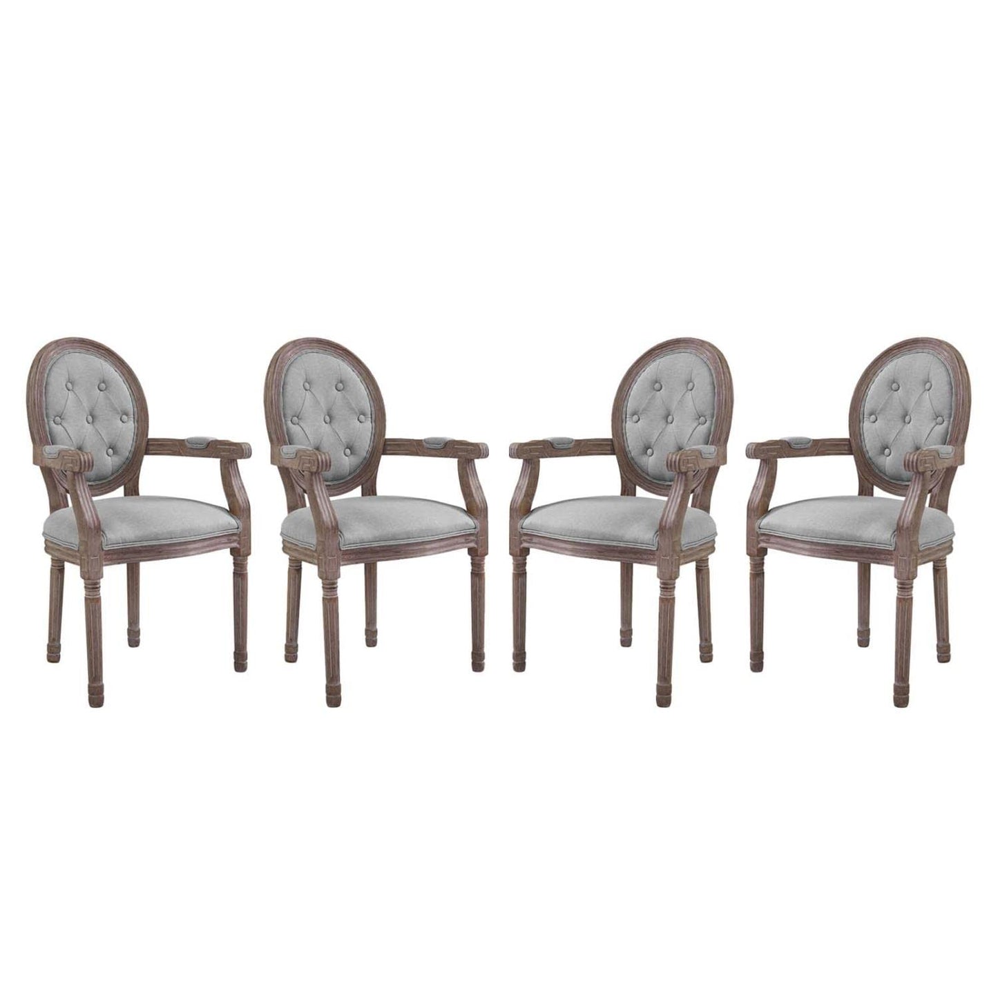 home office desk chairs | CasaFoyer Arise Dining Armchair Set of 4 | Luxurious Elegance | Fluted Wood Frame | Button Tufted Diamond Trim | Light Gray | casafoyer.myshopify.com