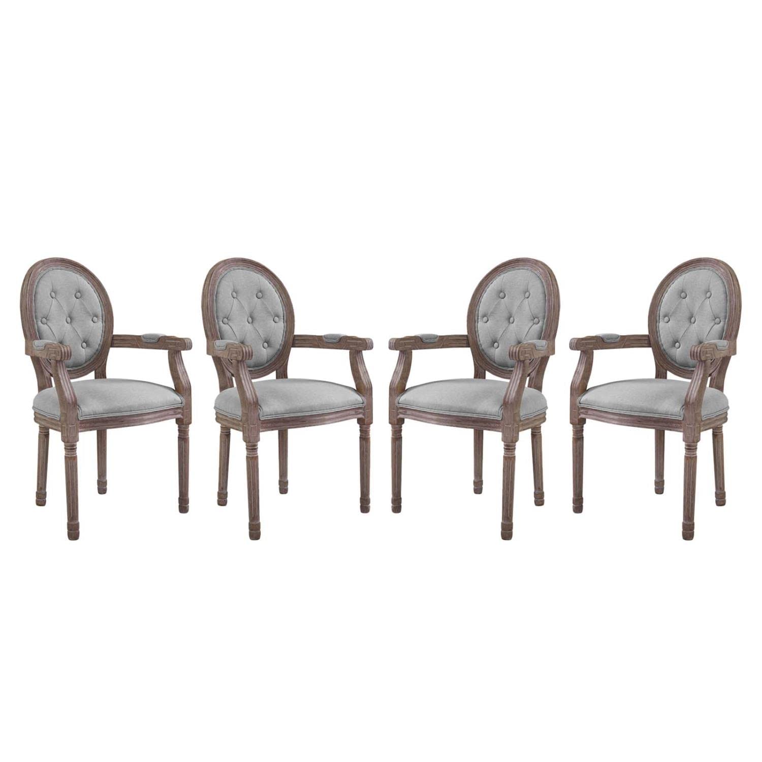 home office desk chairs | CasaFoyer Arise Dining Armchair Set of 4 | Luxurious Elegance | Fluted Wood Frame | Button Tufted Diamond Trim | Light Gray | casafoyer.myshopify.com