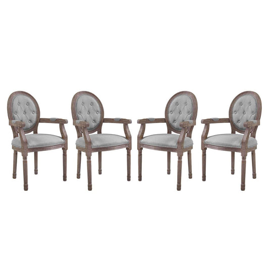 home office desk chairs | CasaFoyer Arise Dining Armchair Set of 4 | Luxurious Elegance | Fluted Wood Frame | Button Tufted Diamond Trim | Light Gray | casafoyer.myshopify.com