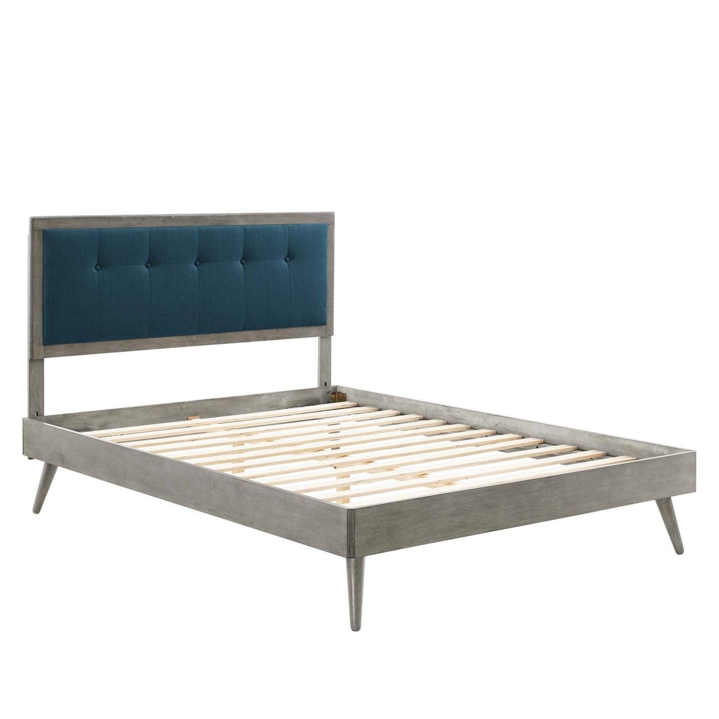 adjustable bed bases | CasaFoyer Willow Tufted Wood Queen Platform Bed | Mid-Century Design | Upholstered Headboard | Wood Frame | Button Tufted | Gray Azure | casafoyer.myshopify.com
