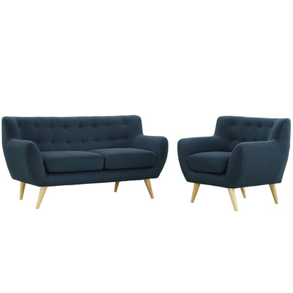 kitchen and dining room sets | CasaFoyer Remark Living Room Set | Plush Dual Cushion Design | Mid-Century Aesthetics | Natural Wood Legs | Polyester Upholstery with Stitched Buttons | Armchair & Loveseat | Azure Color | casafoyer.myshopify.com