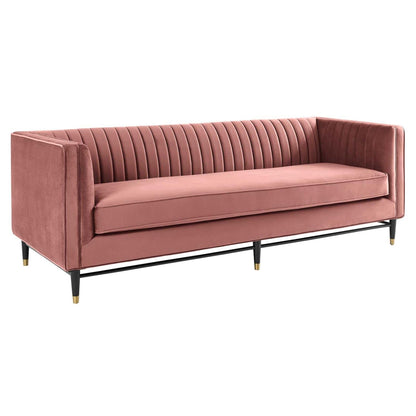 sofas | CasaFoyer Devote Channel Tufted Performance Velvet Sofa | Retro Design | Stain-Resistant | Dense Foam | Durable | Black Rubberwood Legs | Gold Stainless Steel Sleeves | Non-Marking Foot Caps | casafoyer.myshopify.com