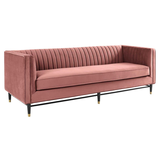 sofas | CasaFoyer Devote Channel Tufted Performance Velvet Sofa | Retro Design | Stain-Resistant | Dense Foam | Durable | Black Rubberwood Legs | Gold Stainless Steel Sleeves | Non-Marking Foot Caps | casafoyer.myshopify.com