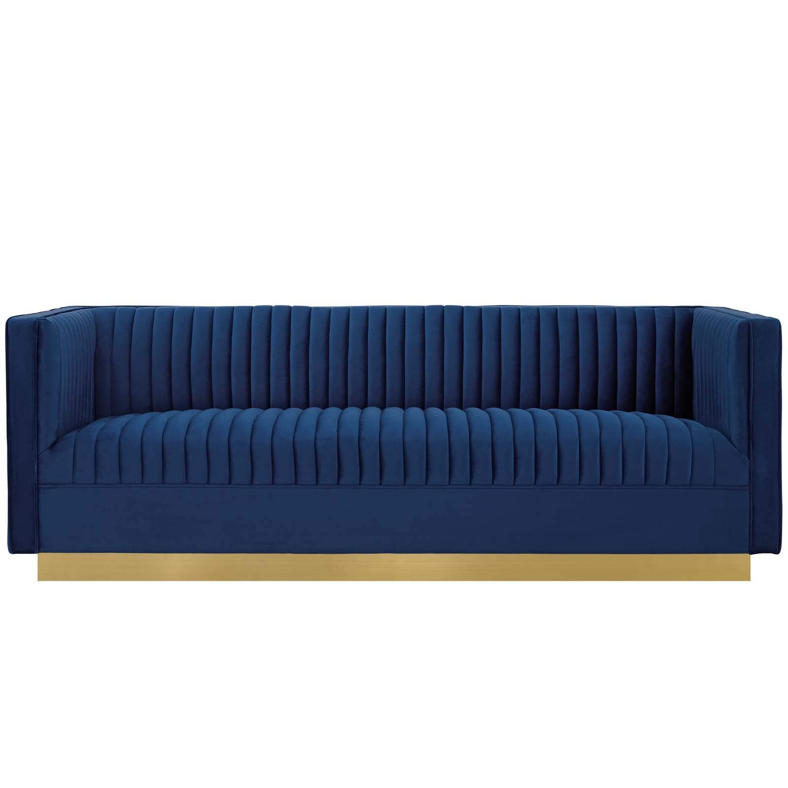 sofas | CasaFoyer Sanguine Performance Velvet Sofa | Retro-Modern Design | Stain-Resistant Upholstery | Comfortable & Supportive | Gold Stainless Steel Base | casafoyer.myshopify.com