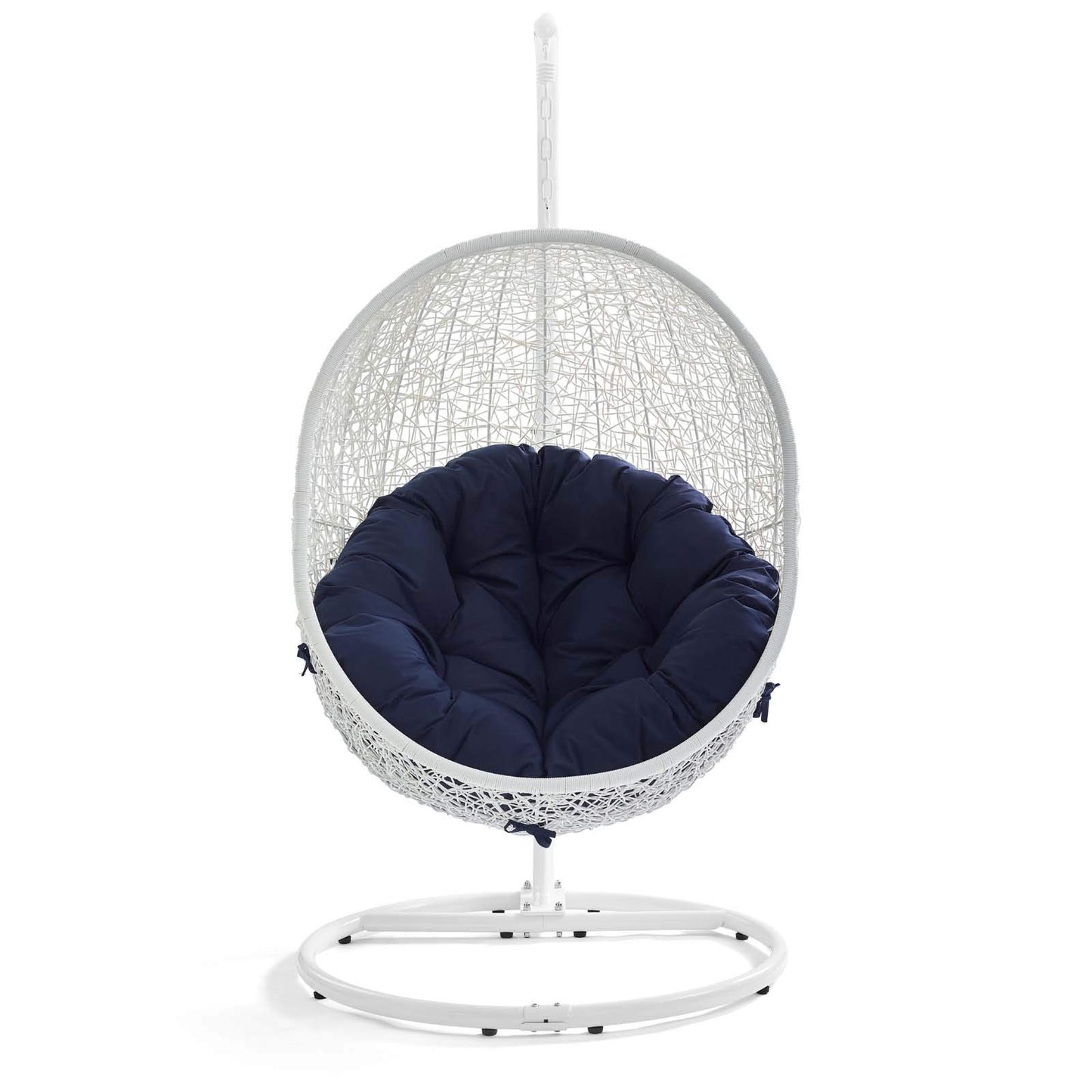 porch swings | Ergode Hide Swing Chair with Stand | Synthetic Rattan | Sunbrella Cushion | Powder-Coated Steel Frame | Patio, Backyard, Porch, Poolside Decor | Indoor Lounge, Living, Bedroom | Weather & UV Resistant | White Navy | casafoyer.myshopify.com