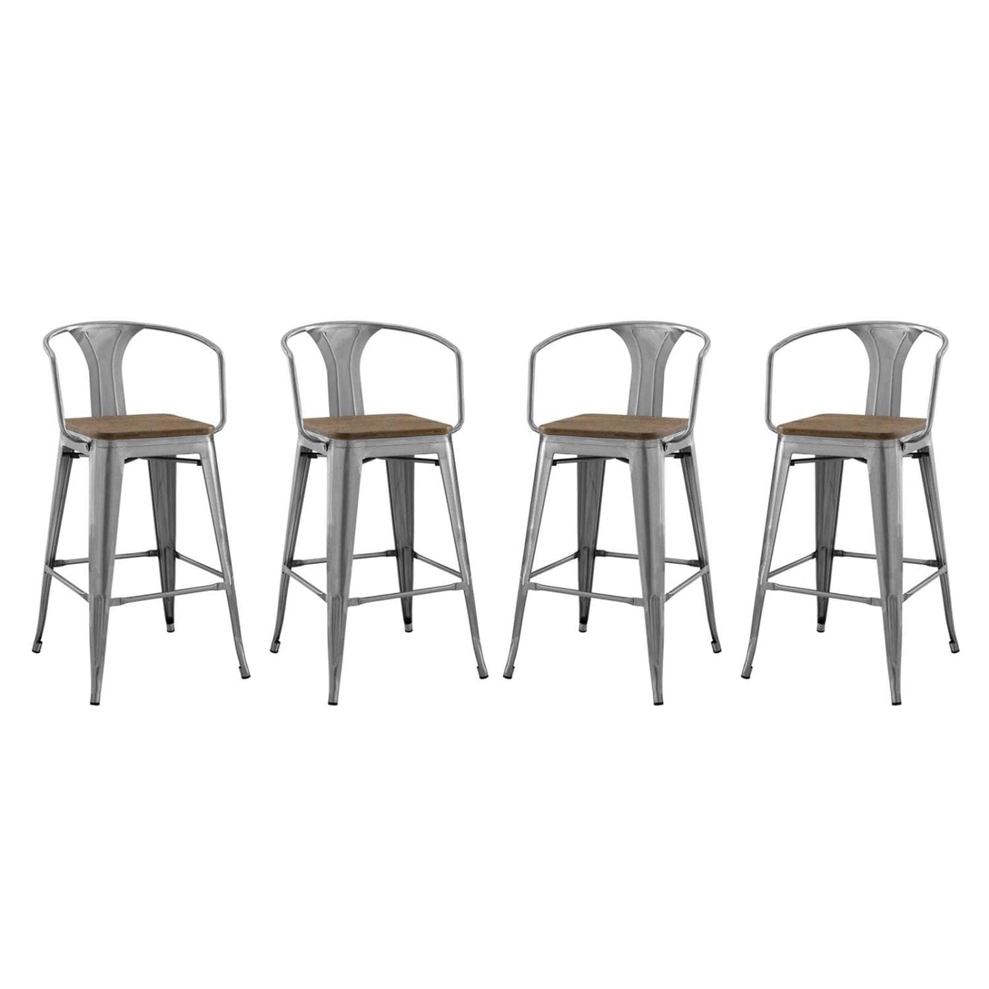barstools | CasaFoyer Promenade Arm Bamboo & Metal Bar Stool Set | Vintage Steel Finish | Set of 4 | casafoyer.myshopify.com