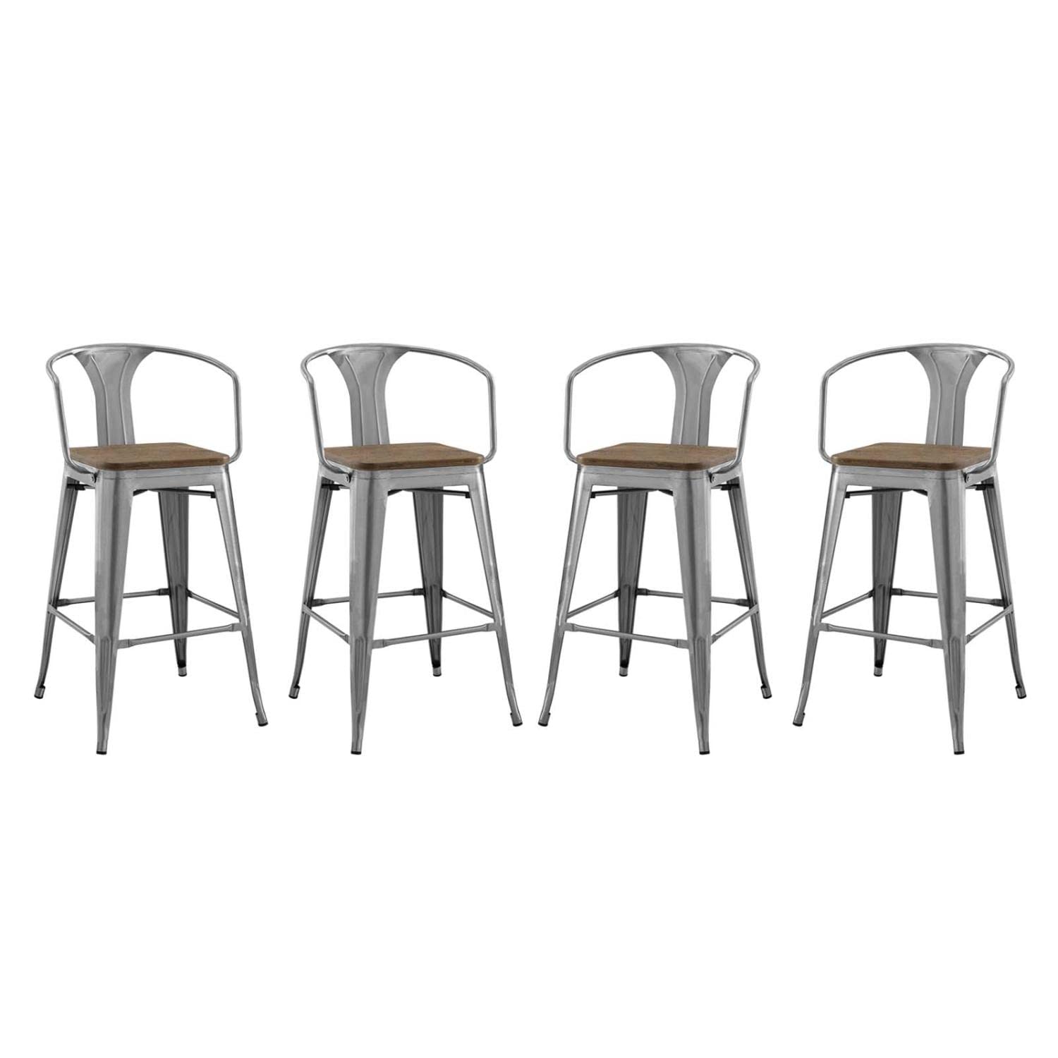 barstools | CasaFoyer Promenade Arm Bamboo & Metal Bar Stool Set | Vintage Steel Finish | Set of 4 | casafoyer.myshopify.com