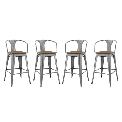 barstools | CasaFoyer Promenade Arm Bamboo & Metal Bar Stool Set | Vintage Steel Finish | Set of 4 | casafoyer.myshopify.com