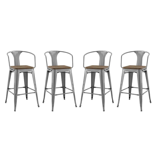 barstools | CasaFoyer Promenade Arm Bamboo & Metal Bar Stool Set | Vintage Steel Finish | Set of 4 | casafoyer.myshopify.com