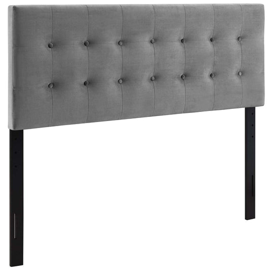 headboards | CasaFoyer Emily Queen Biscuit Tufted Performance Velvet Headboard | Timeless Charm | Luxurious Feel | Vintage Glamour | Stain-Resistant | Adjustable Height | Gray | casafoyer.myshopify.com