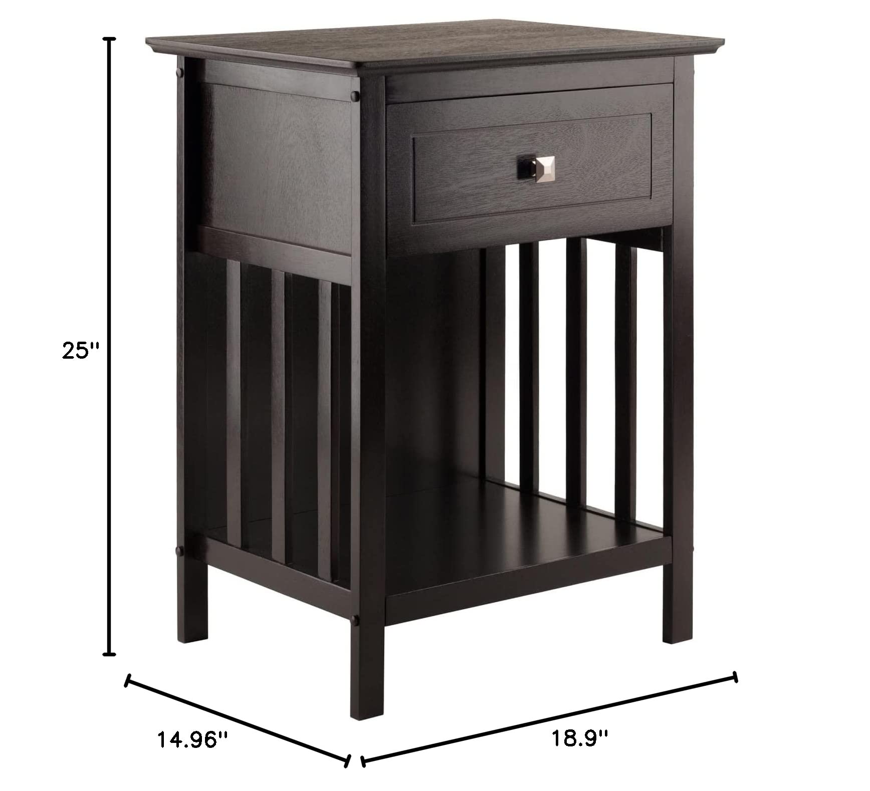 TABLE | Ergode  Wood Marcel 1-Drawer Nightstand | Versatile Mission-Style Furniture | Spacious Drawer & Lower Shelf | Durable Solid & Composite Wood | Dark Coffee Finish | Easy Assembly | 18.9W x 14.9D x 25H | casafoyer.myshopify.com