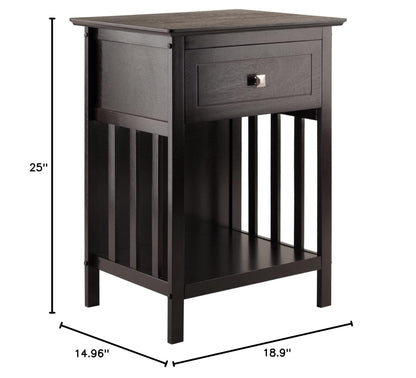 TABLE | Ergode  Wood Marcel 1-Drawer Nightstand | Versatile Mission-Style Furniture | Spacious Drawer & Lower Shelf | Durable Solid & Composite Wood | Dark Coffee Finish | Easy Assembly | 18.9W x 14.9D x 25H | casafoyer.myshopify.com