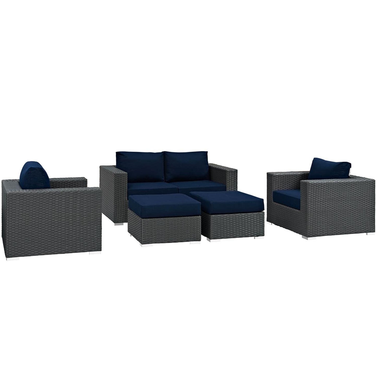 Patio Furniture Sets | Sojourn Outdoor Patio Furniture Set | Sunbrella Cushions | Rattan Weave | UV Protection | Aluminum Frame | Loveseat, Armchairs, Ottomans | casafoyer.myshopify.com