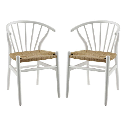 home office desk chairs | CasaFoyer Flourish Dining Side Chair Set of 2 | Scandinavian Charm | Modern Farmhouse Style | Curved Back | Paper Rope Seat | Solid Wood Frame | White | casafoyer.myshopify.com