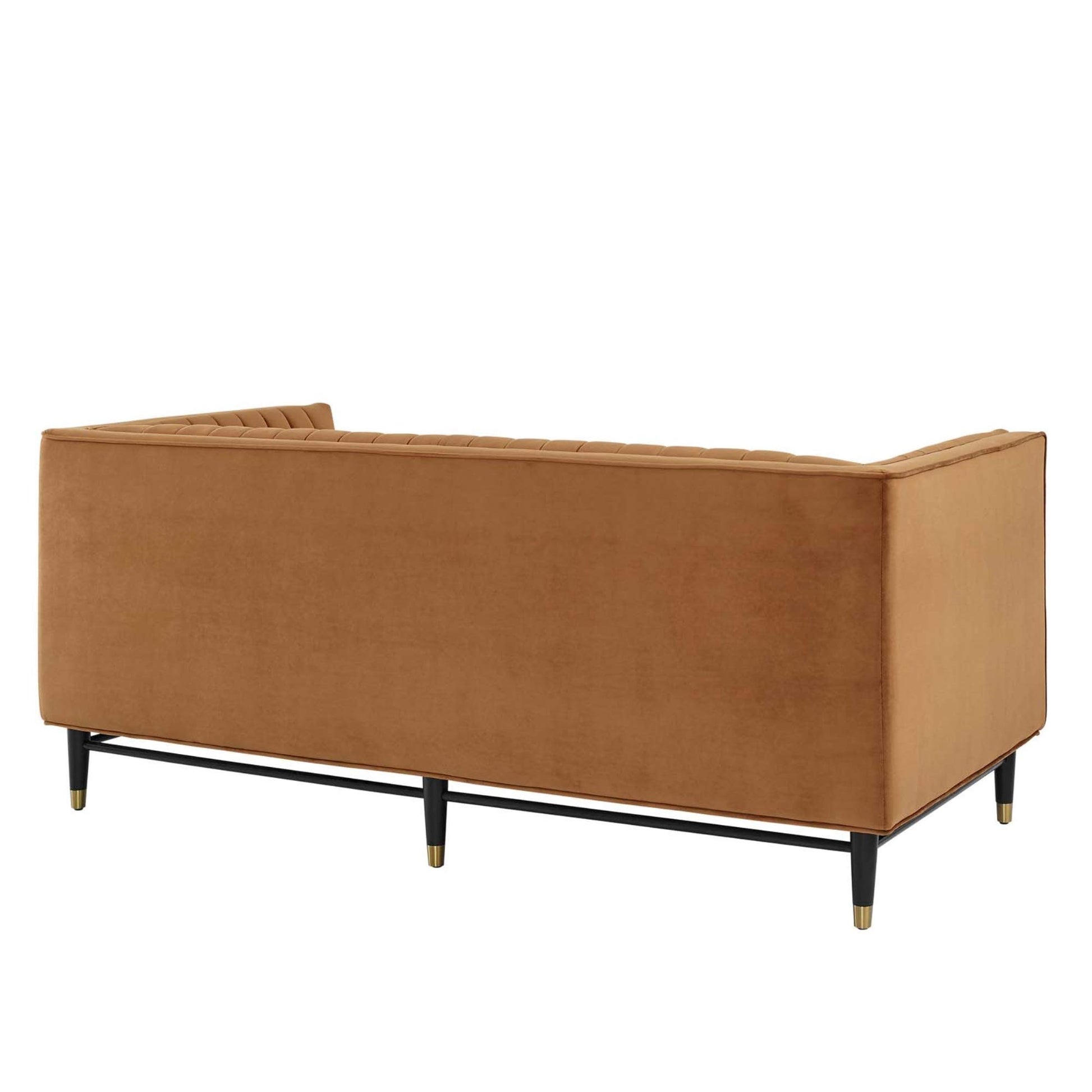 sofas | CasaFoyer Devote Channel Tufted Performance Velvet Loveseat | Retro Design | Stain-Resistant | Luxurious Seating | Cognac | casafoyer.myshopify.com