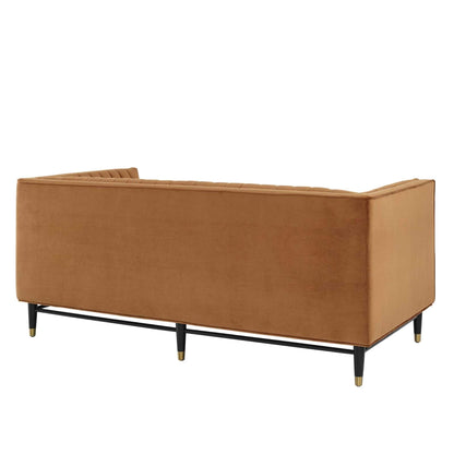 sofas | CasaFoyer Devote Channel Tufted Performance Velvet Loveseat | Retro Design | Stain-Resistant | Luxurious Seating | Cognac | casafoyer.myshopify.com