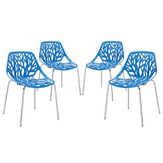 home office desk chairs | CasaFoyer Captivating Stencil Dining Chair Set of 4 | Enigmatic Forests & Nostalgic Melodies | Blue | casafoyer.myshopify.com