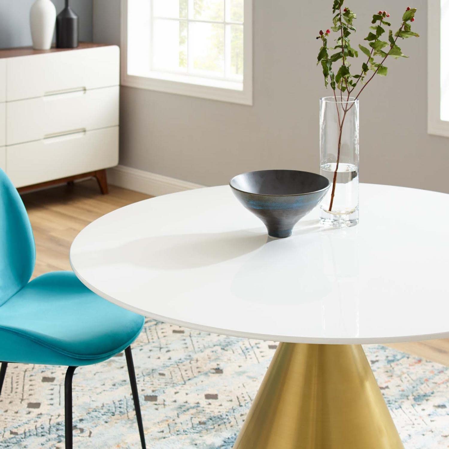 patio dining tables | CasaFoyer Tupelo 47 Dining Table | Modern Style | Mid-Century Charm | Polished Gold Base | White Finish | Non-Marking Ring | Easy Cleaning | Assembly Required | casafoyer.myshopify.com
