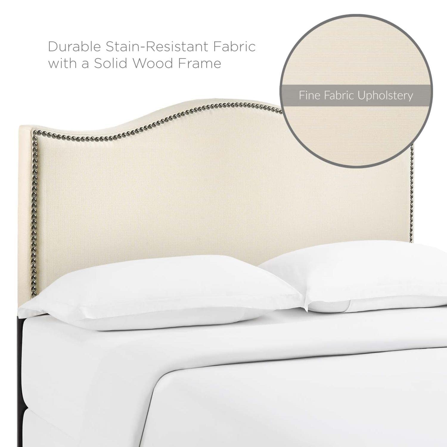 headboards | CasaFoyer Curl Queen Headboard | Chic & Sophisticated | Wavy Lines | Luxurious Linen Fabric | Nail Button Trim | Durable Particle Board & Solid Wood Poles | Perfect for Queen Beds | casafoyer.myshopify.com