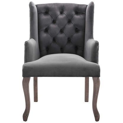 home office desk chairs | CasaFoyer Realm French Vintage Performance Velvet Dining Armchair | Elegant Design | Comfortable & Stain-Resistant Upholstery | Weathered Wood Legs | Wingback Silhouette | Gray | casafoyer.myshopify.com