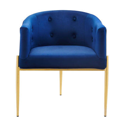 home office desk chairs | CasaFoyer Savour Tufted Performance Velvet Accent Armchair | Elegant & Practical | Stain-Resistant | Plush Foam Padding | Chrome Gold Legs | Navy | casafoyer.myshopify.com