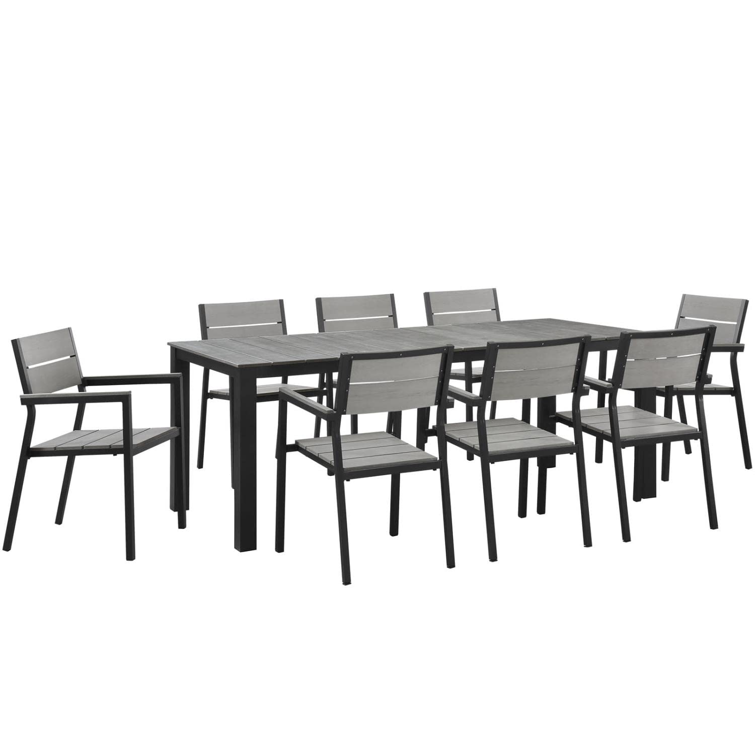 Patio Furniture Sets | Maine Outdoor Patio Dining Furniture Collection | Synthetic Wood Grain Plank Boards | Aluminum Frame | 9 Piece Set | casafoyer.myshopify.com
