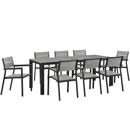 Patio Furniture Sets | Maine Outdoor Patio Dining Furniture Collection | Synthetic Wood Grain Plank Boards | Aluminum Frame | 9 Piece Set | casafoyer.myshopify.com