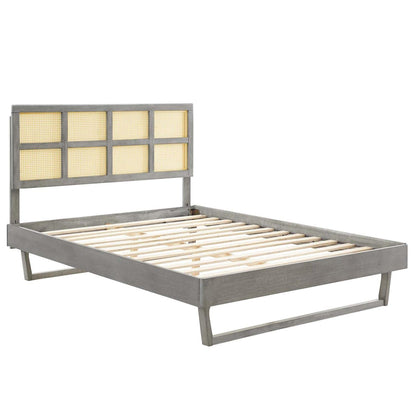 Bed | CasaFoyer Sidney Woven Cane Rattan Wood Queen Platform Bed | Retro Charm, Natural Beauty | Mid-Century Design | Durable, No Box Spring Needed | Gray | casafoyer.myshopify.com