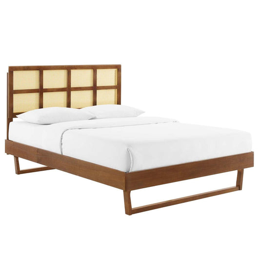 Bed | CasaFoyer Sidney Woven Cane Rattan Wood Full Platform Bed | Modern Tropical Style | Durable Construction | No Box Spring Needed | Walnut | casafoyer.myshopify.com