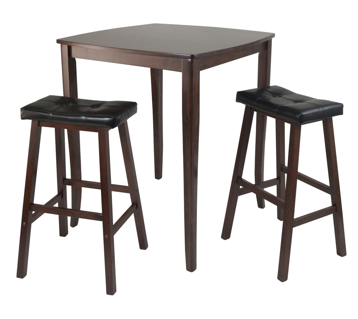 patio dining tables | CasaFoyer Inglewood High Table Set | Solid Wood | Antique Walnut Finish | Cushioned Saddle Stools | Perfect for Kitchen | 33.86 W x 33.86 D x 38.9 H | casafoyer.myshopify.com