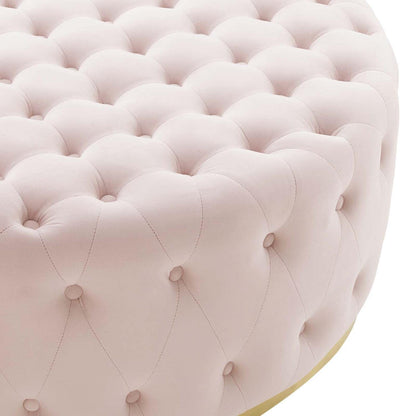 ottomans | CasaFoyer Ensconce Tufted Performance Velvet Round Ottoman | Opulent Art Deco Design | Plush Comfort | Gold Metal Accents | Stain-Resistant | Cozy Seating or Coffee Table | 300 lbs Weight Capacity | casafoyer.myshopify.com