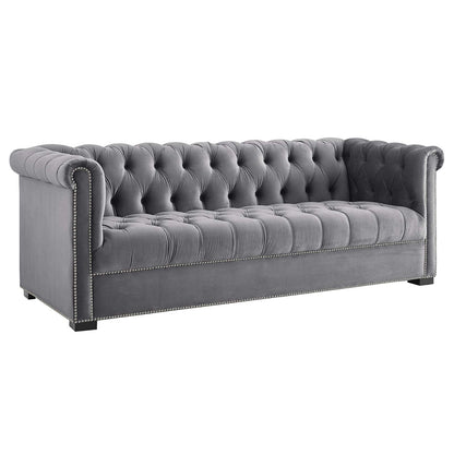 sofas | CasaFoyer Heritage Performance Velvet Sofa | Modern Chesterfield Design | Rolled Armrests | Button Tufting | Nailhead Trim | Stain-Resistant Upholstery | Black Birch Wood Legs | Plush Foam Padding | 1322 lbs Capacity | casafoyer.myshopify.com