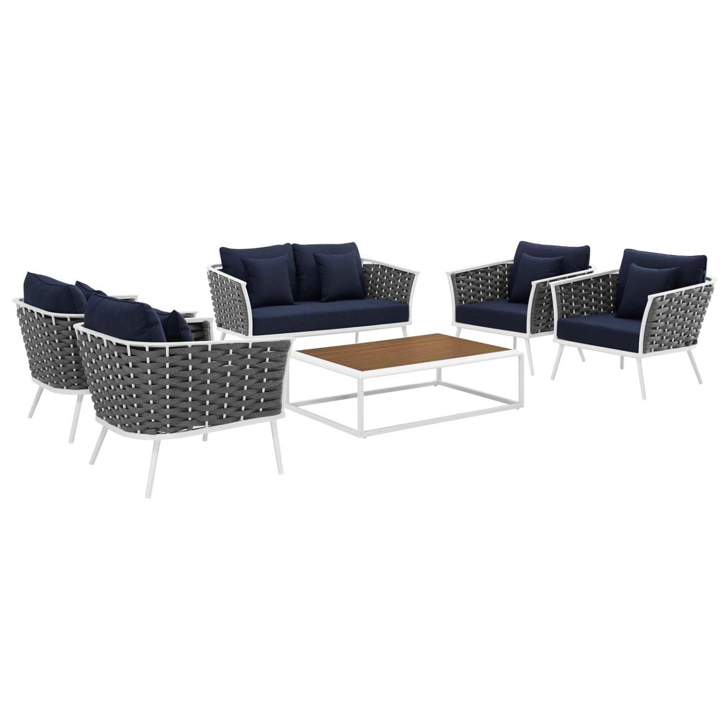 kitchen and dining room sets | CasaFoyer Stance Outdoor Collection | Modern Design | Aluminum Frame | Waterproof Cushions | 6 Piece Patio Set (White/Navy) | casafoyer.myshopify.com