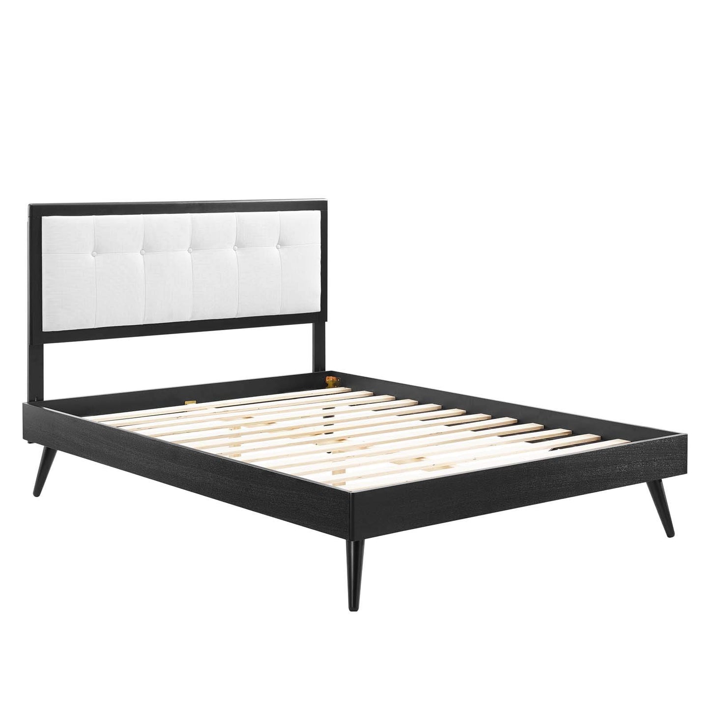 Bed | CasaFoyer Willow Tufted Wood King Platform Bed | Mid-Century Design | Upholstered Headboard | Durable Construction | No Box Spring Needed | Easy Assembly | Black White | casafoyer.myshopify.com