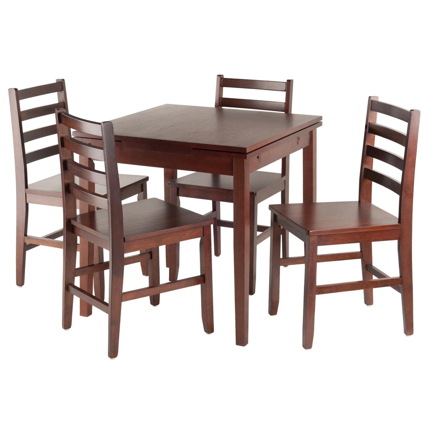 childrens table and chair sets | CasaFoyer Pulman Extension Table Set | Solid Wood | Walnut Finish | 5-Pc Dining Set | Ladder Back Chairs | Compact & Expandable | Easy Assembly | casafoyer.myshopify.com