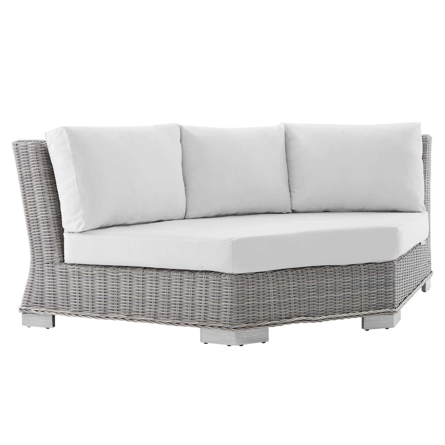 executive chairs | CasaFoyer Conway Outdoor Patio Wicker Rattan Sectional Sofa Round Corner Chair | UV-Resistant | Water-Resistant Sunbrella Fabric | Sturdy Aluminum Frame | Light Gray | casafoyer.myshopify.com